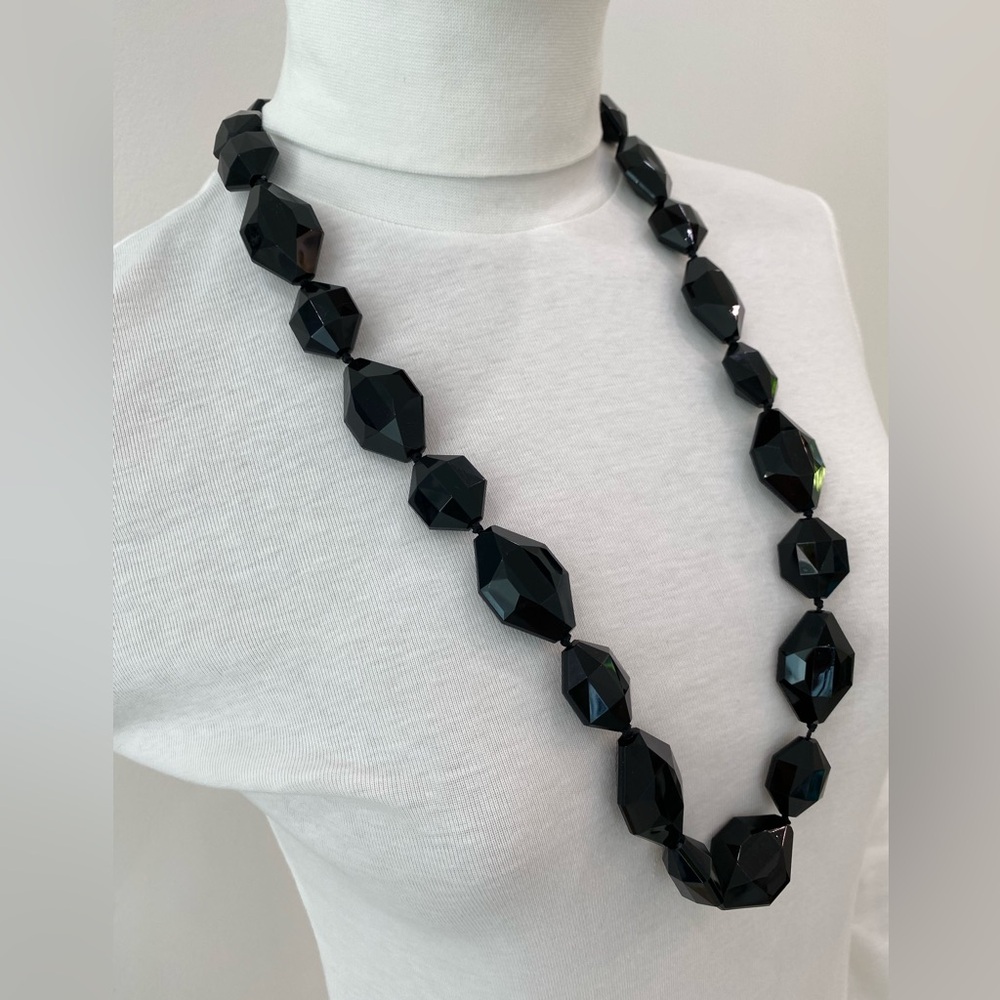 Adjustable Chunky Black-Beaded Statement Necklace - image 1